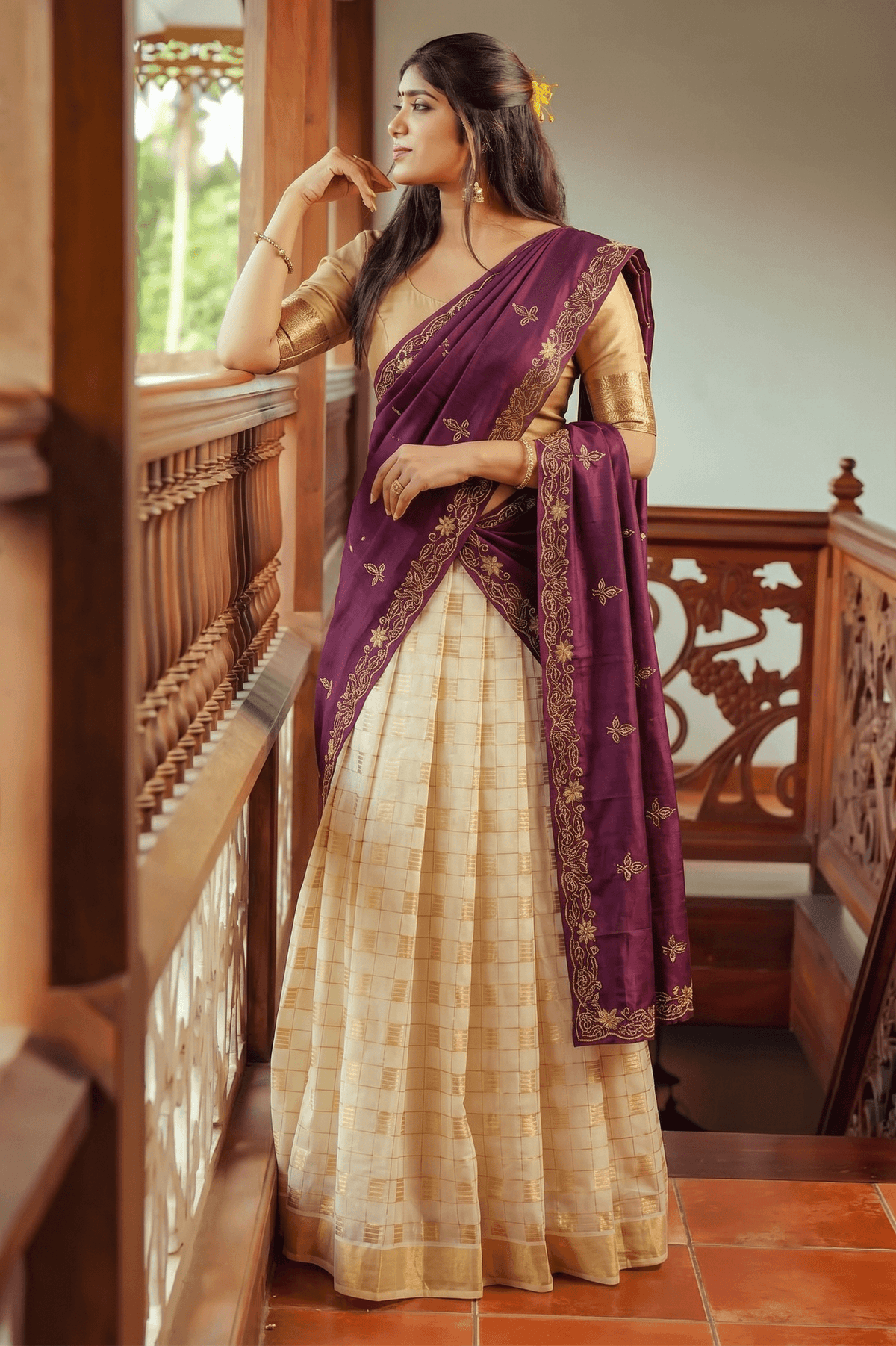 Ready-to-Wear Semi Silk Dhavani Set with Pavada and Stitched Blouse AROMIE