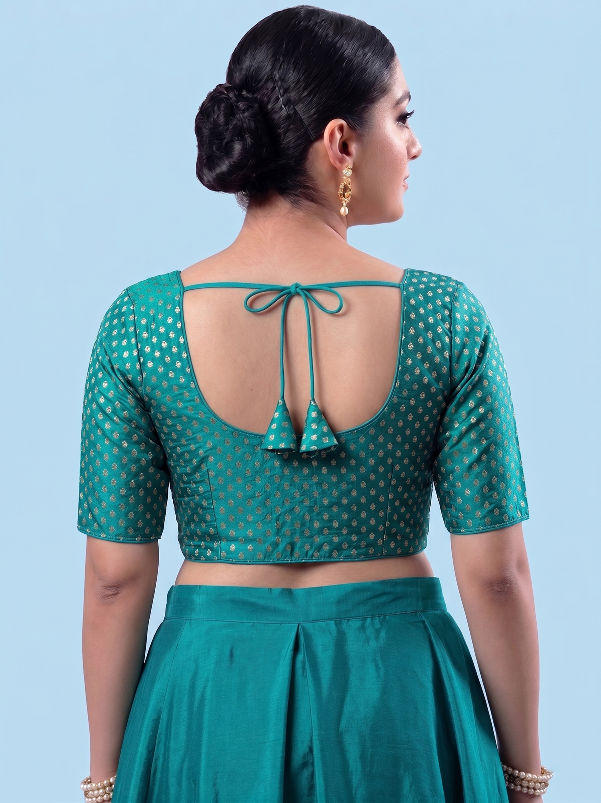Turquoise blue   Saree Blouse with Elbow Sleeves AROMIE | Affordable Indian Clothes & Dresses in Canada