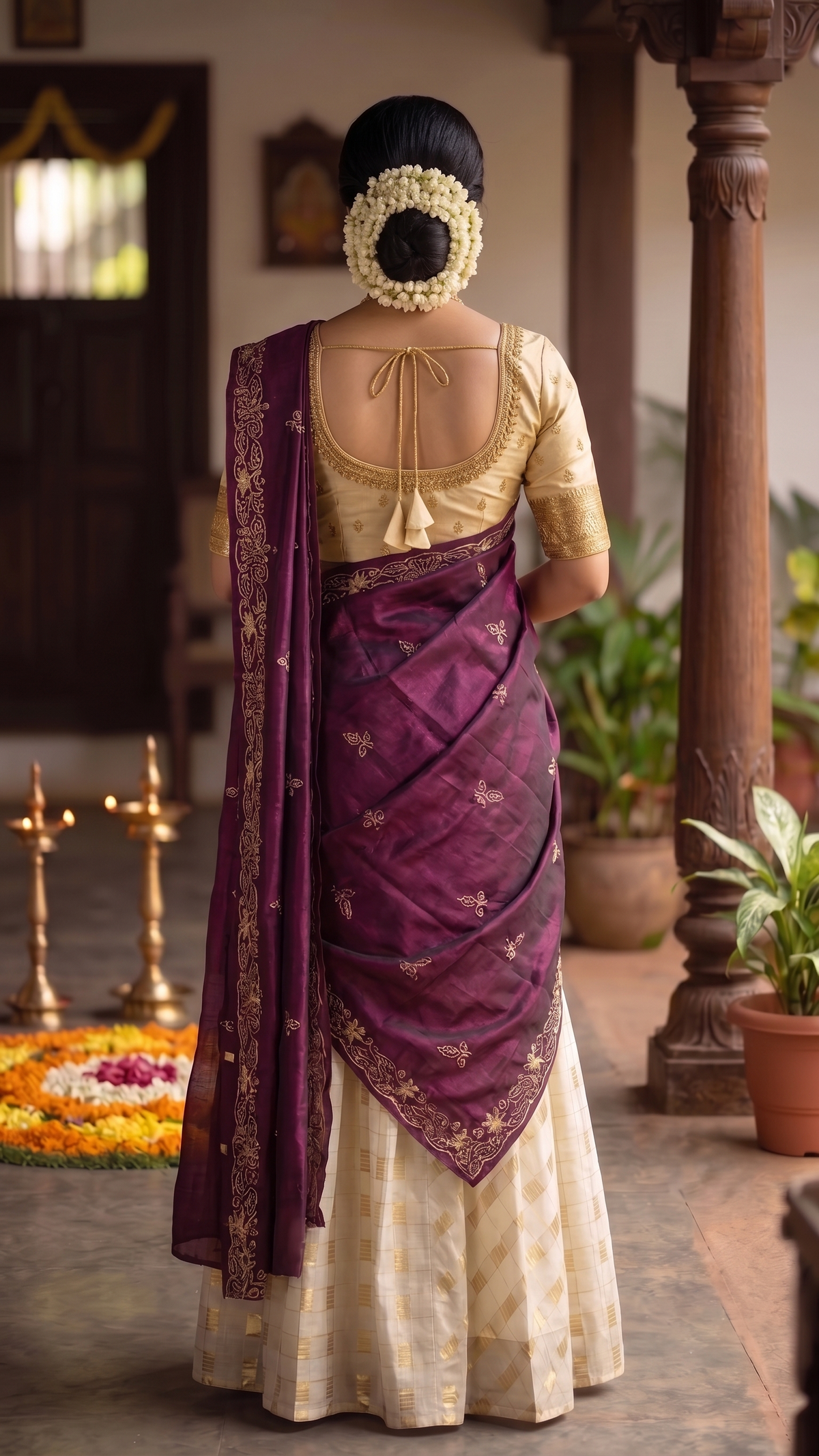 Ready-to-Wear Semi Silk Dhavani Set with Pavada and Stitched Blouse