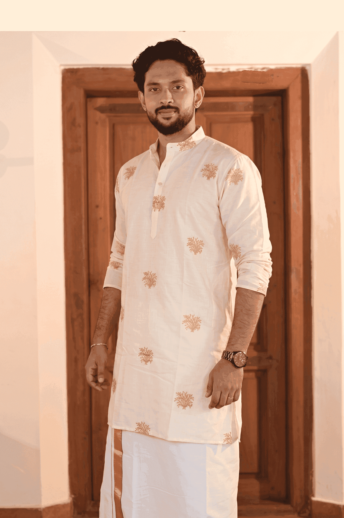 Golden Embroidered Kerala Kurta for Men AROMIE | Affordable Indian Clothes & Dresses in Canada