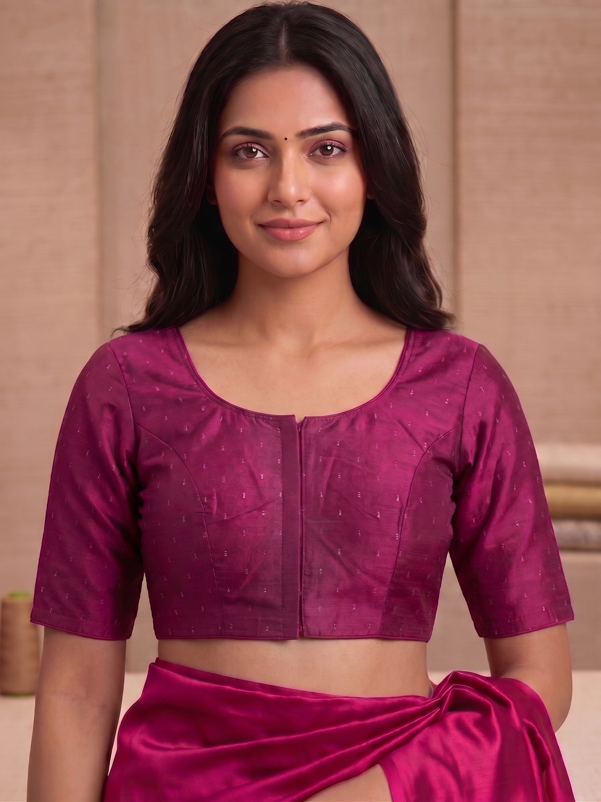 Magenta Foil-Printed Saree Blouse