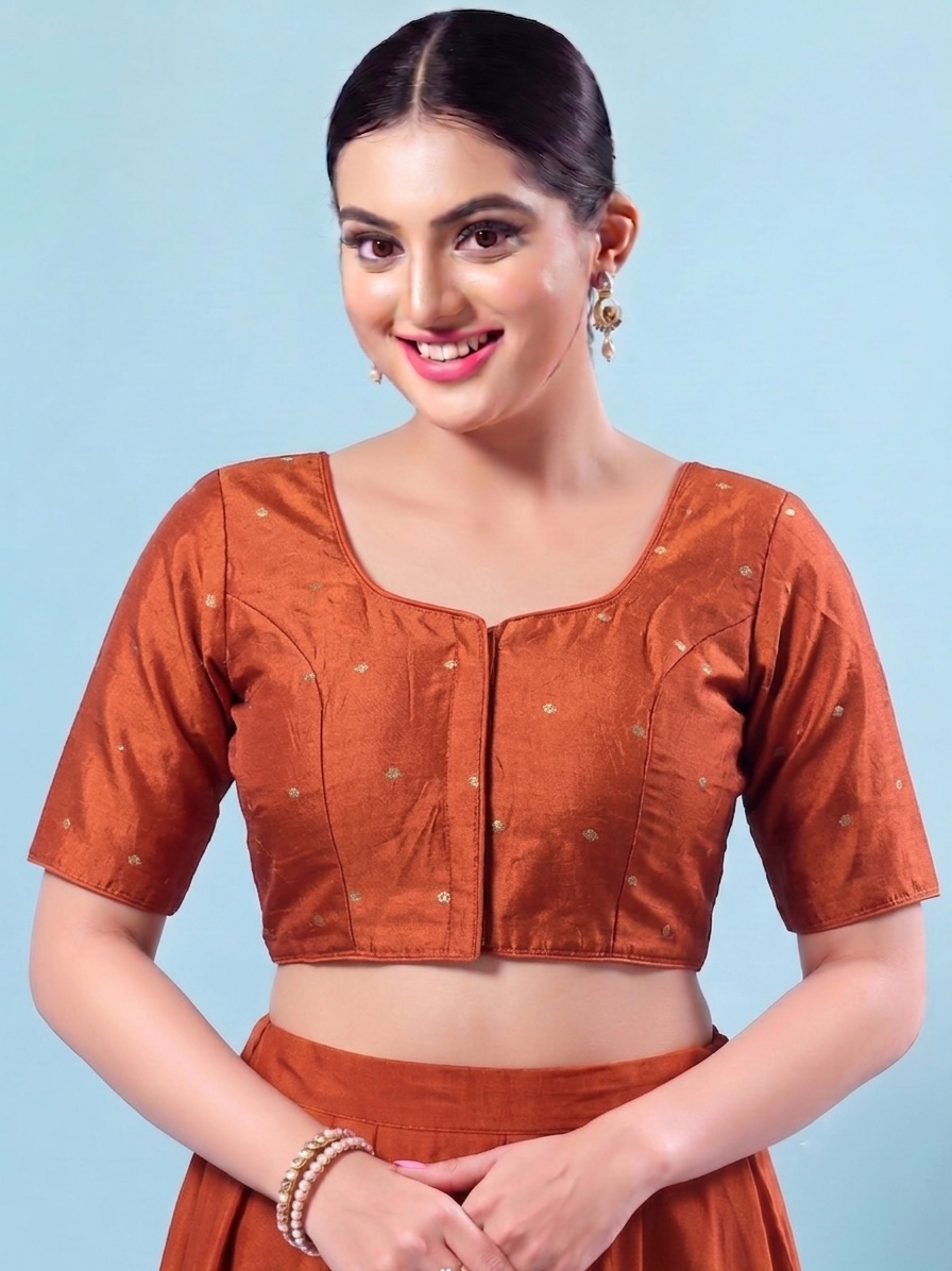 Burnt Orange  plain Saree Blouse with Elbow Sleeves AROMIE | Affordable Indian Clothes & Dresses in Canada