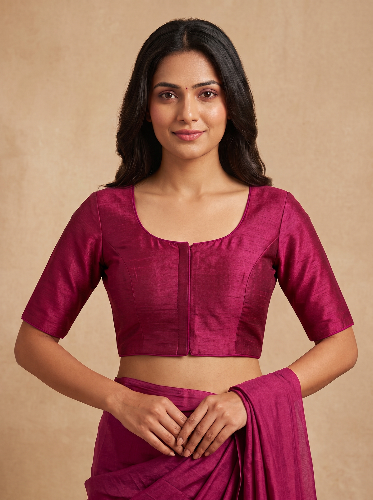 fuchsia Plain Saree Blouse with Elbow Sleeves (Copy)