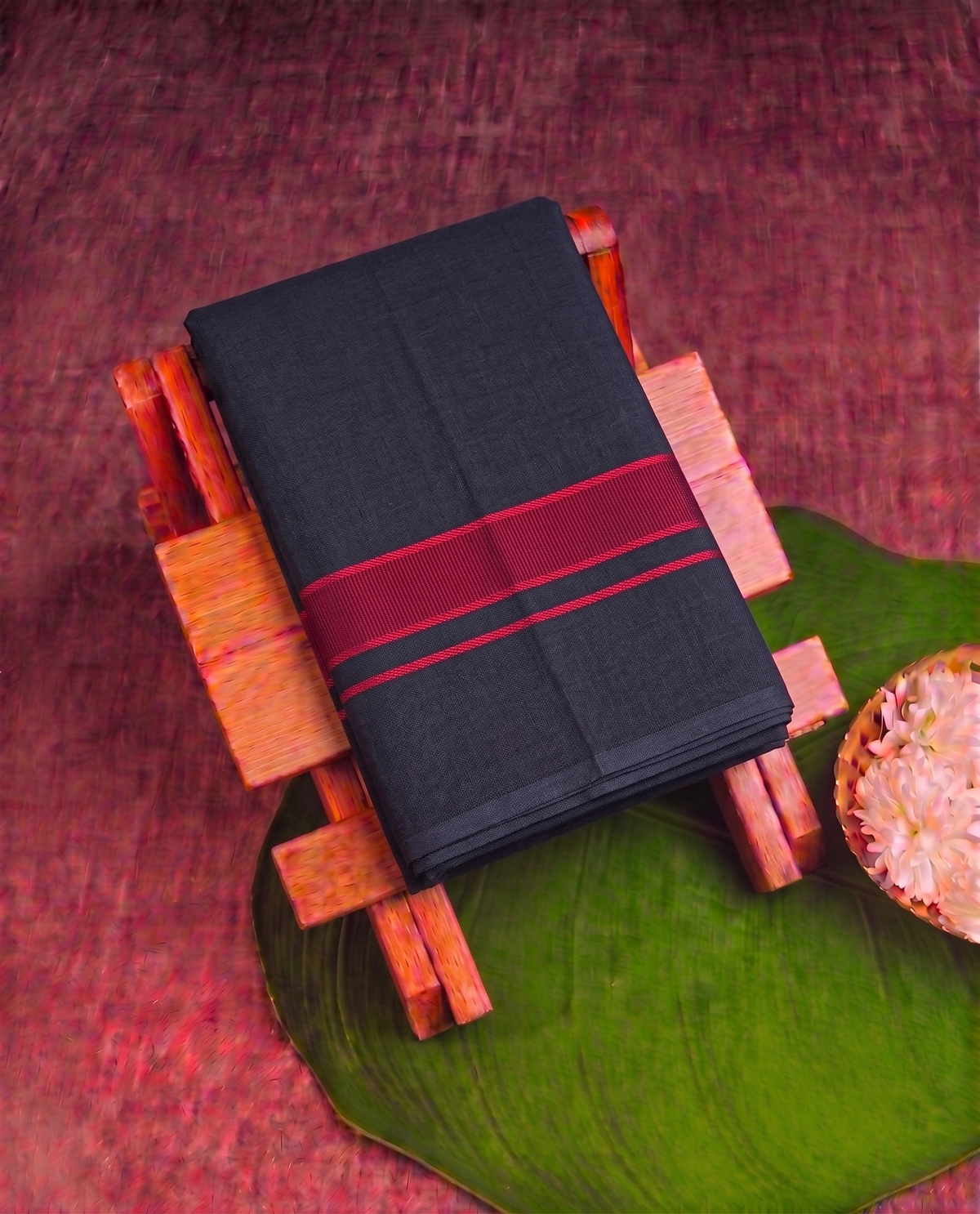 Classic Cream Kerala Mundu with black and red border (Copy)
