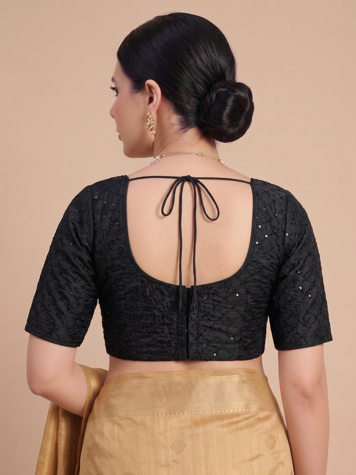 Black Embroidered Cotton Saree Blouse