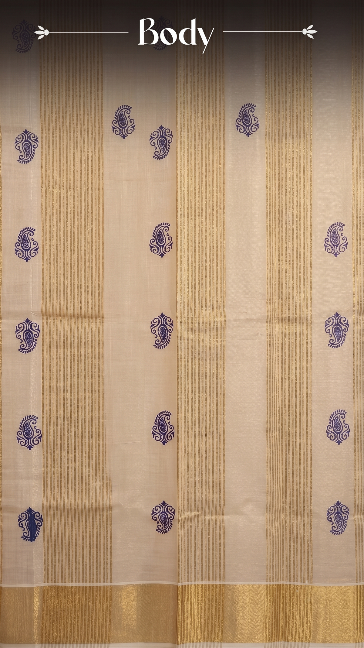 Cotton Kasavu Saree with geometric motif