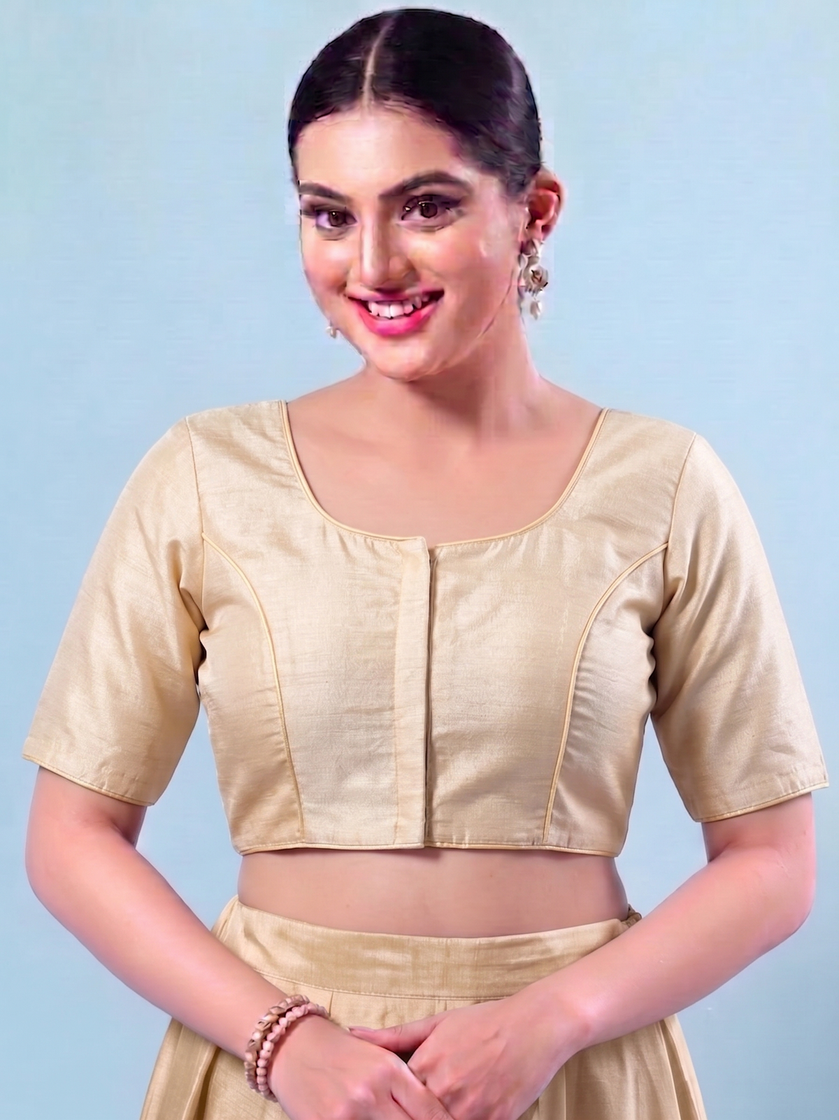 Beige   Saree Blouse with Elbow Sleeves AROMIE | Affordable Indian Clothes & Dresses in Canada