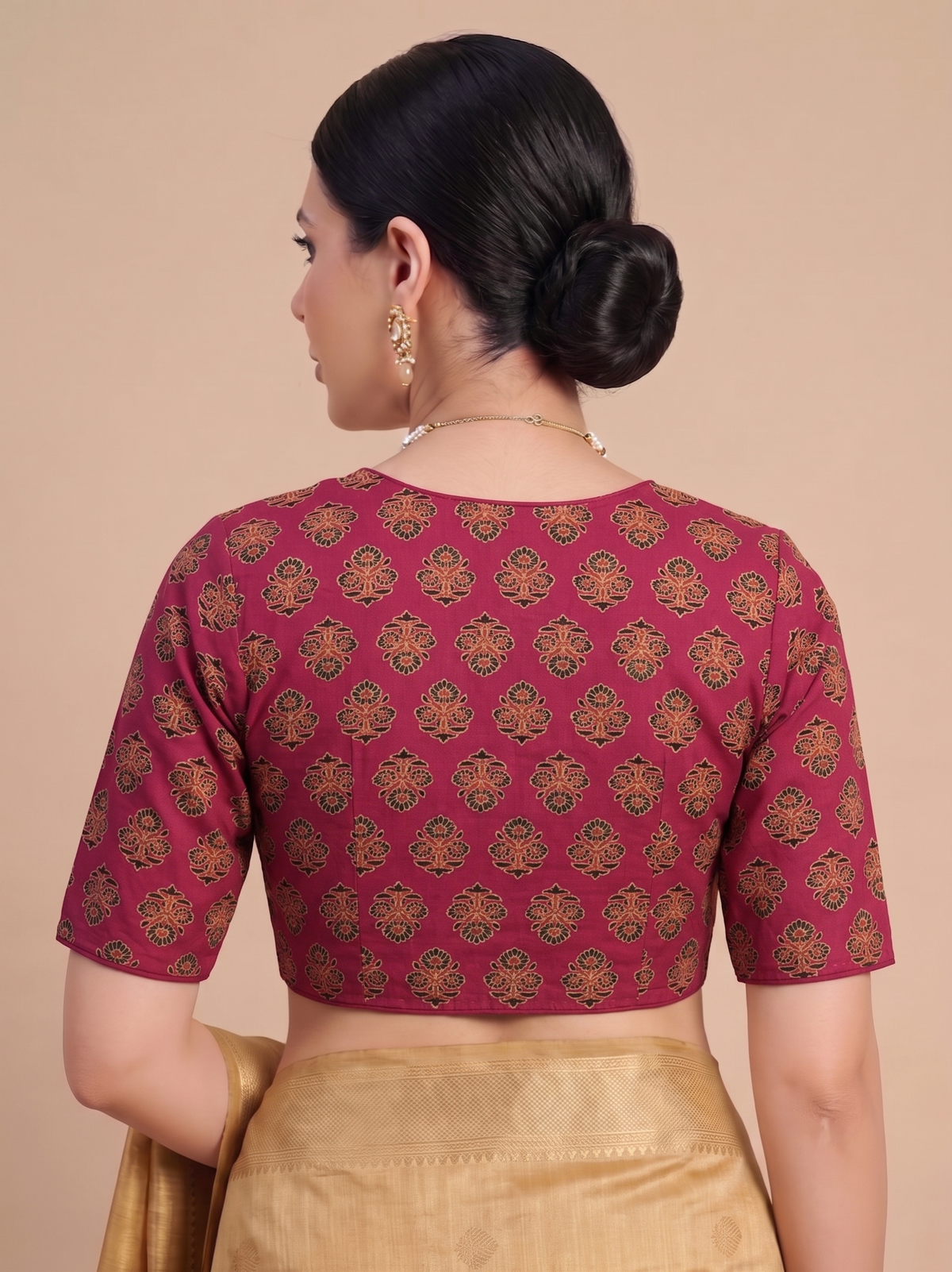 Red Geometric Printed Stretchable Saree Blouse