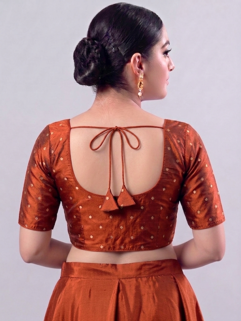 Burnt Orange  plain Saree Blouse with Elbow Sleeves AROMIE | Affordable Indian Clothes & Dresses in Canada