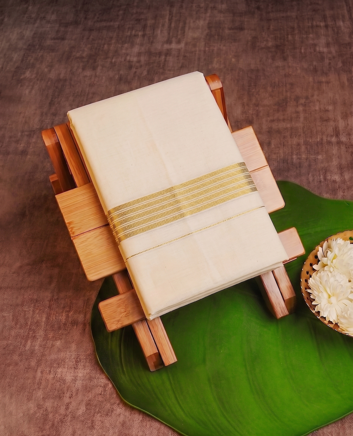 Classic Cream Kerala Mundu with Gold kasavu  Border (Copy)