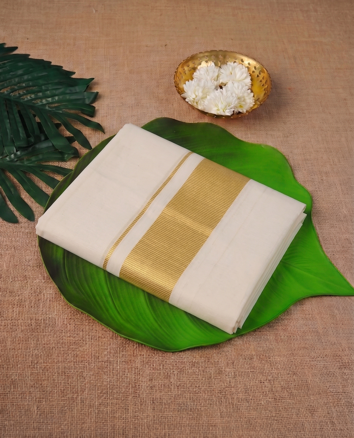 Classic Cream Kerala Mundu with Gold  kasavu