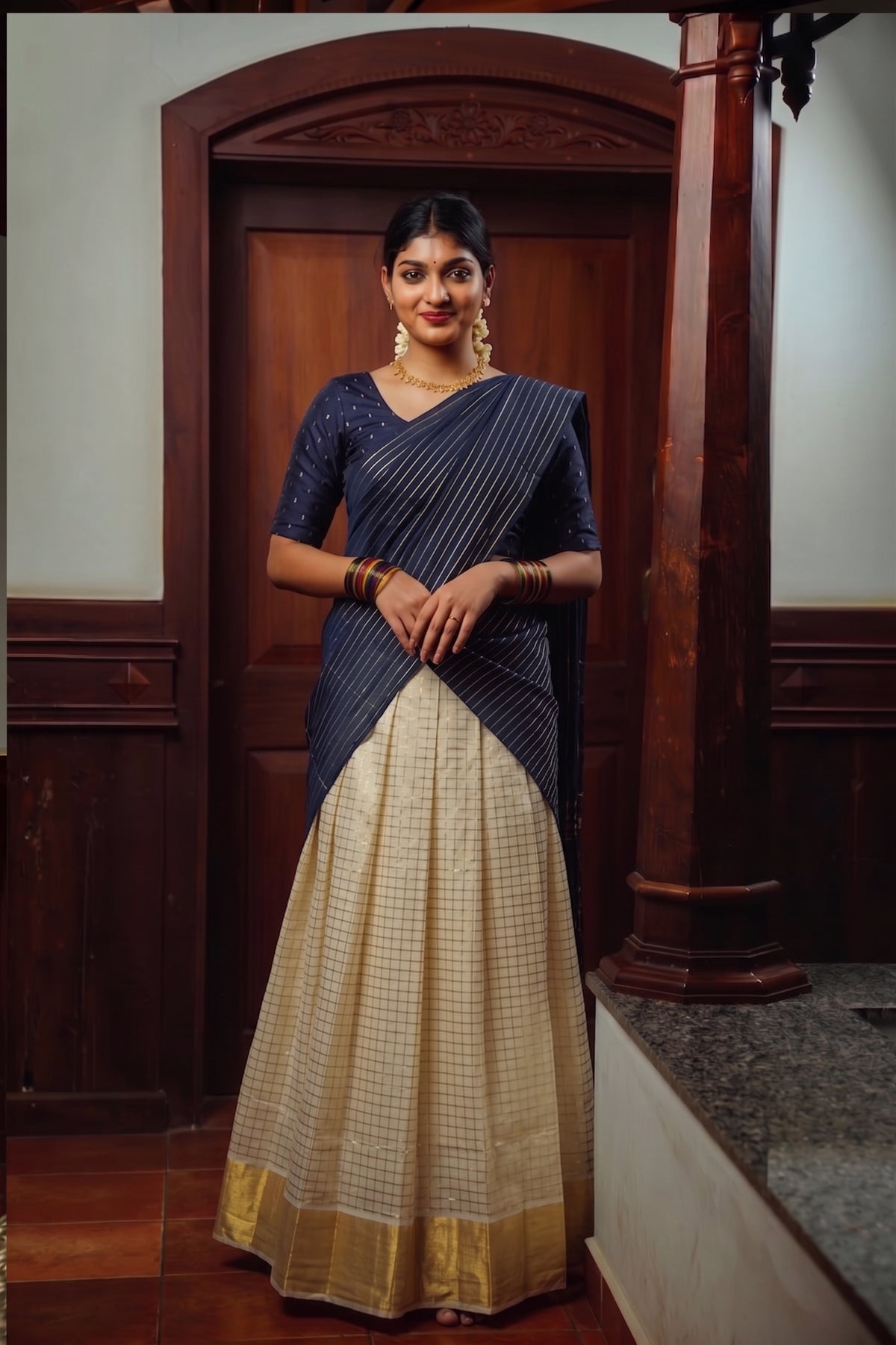 Ready-to-Wear Semi Silk Dhavani Set with Pavada and Stitched Blouse AROMIE
