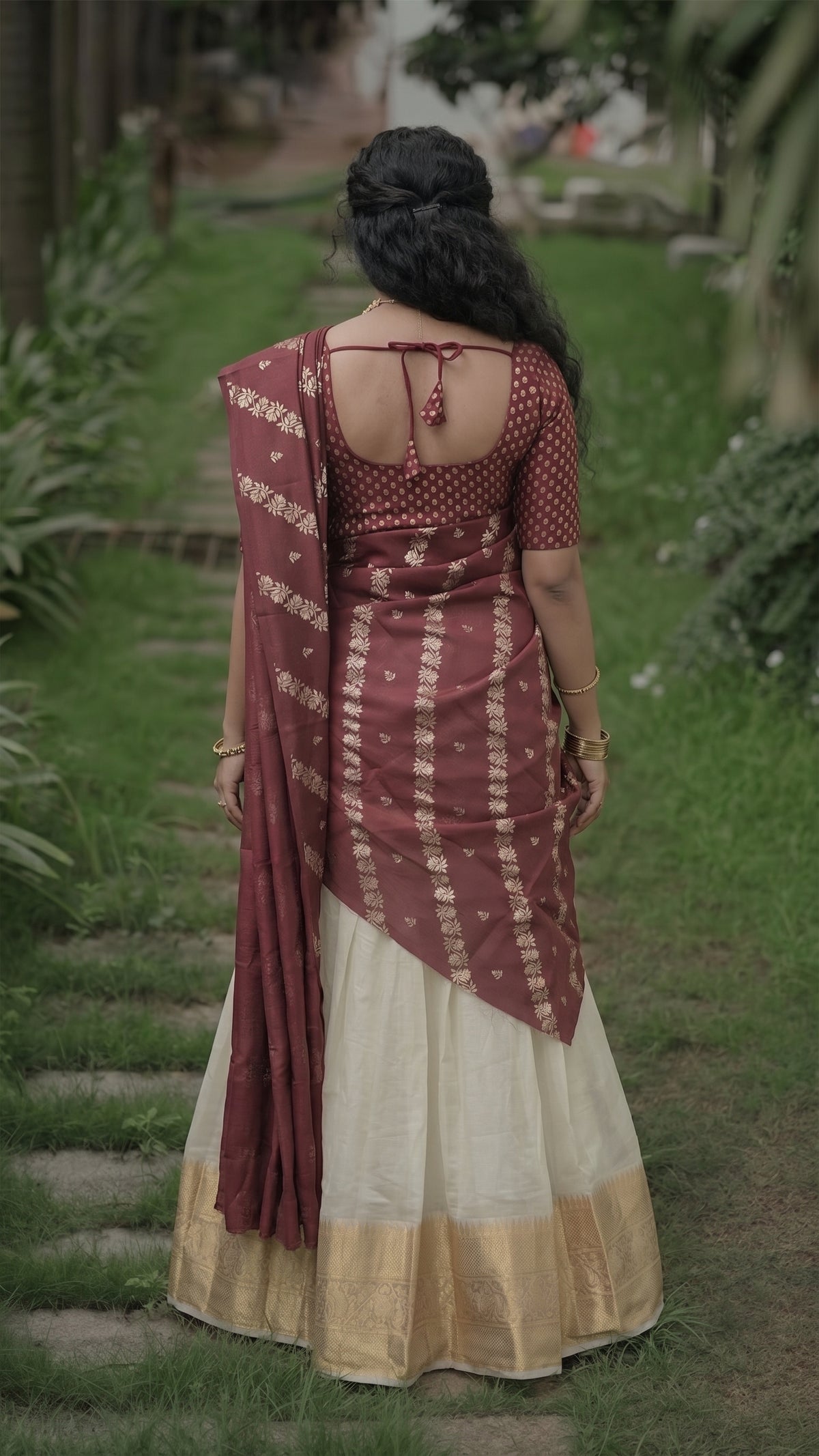 Ready-to-Wear Semi Silk Dhavani Set with Pavada and Stitched Blouse AROMIE