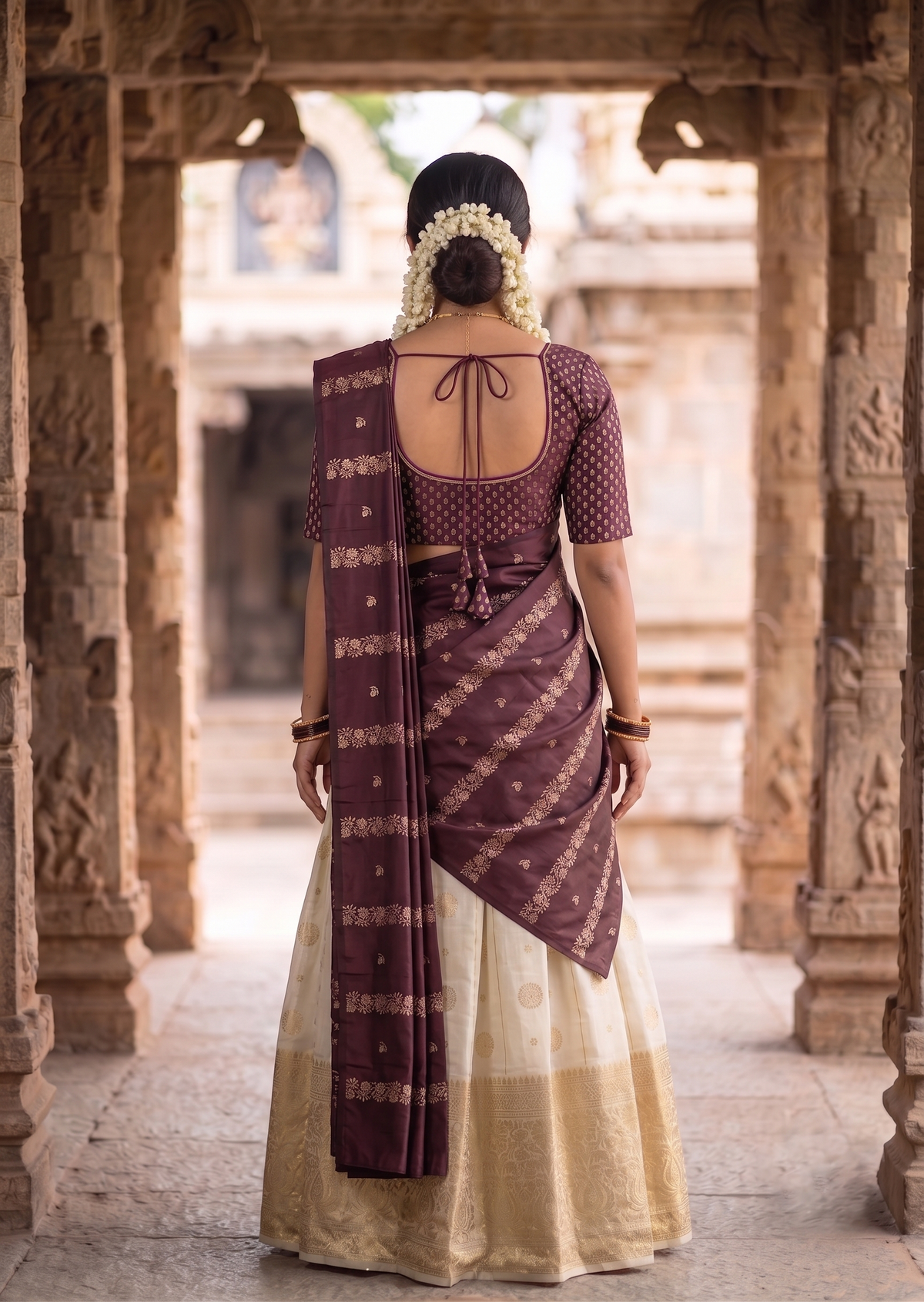Ready-to-Wear Semi Silk Dhavani Set with Pavada and Stitched Blouse