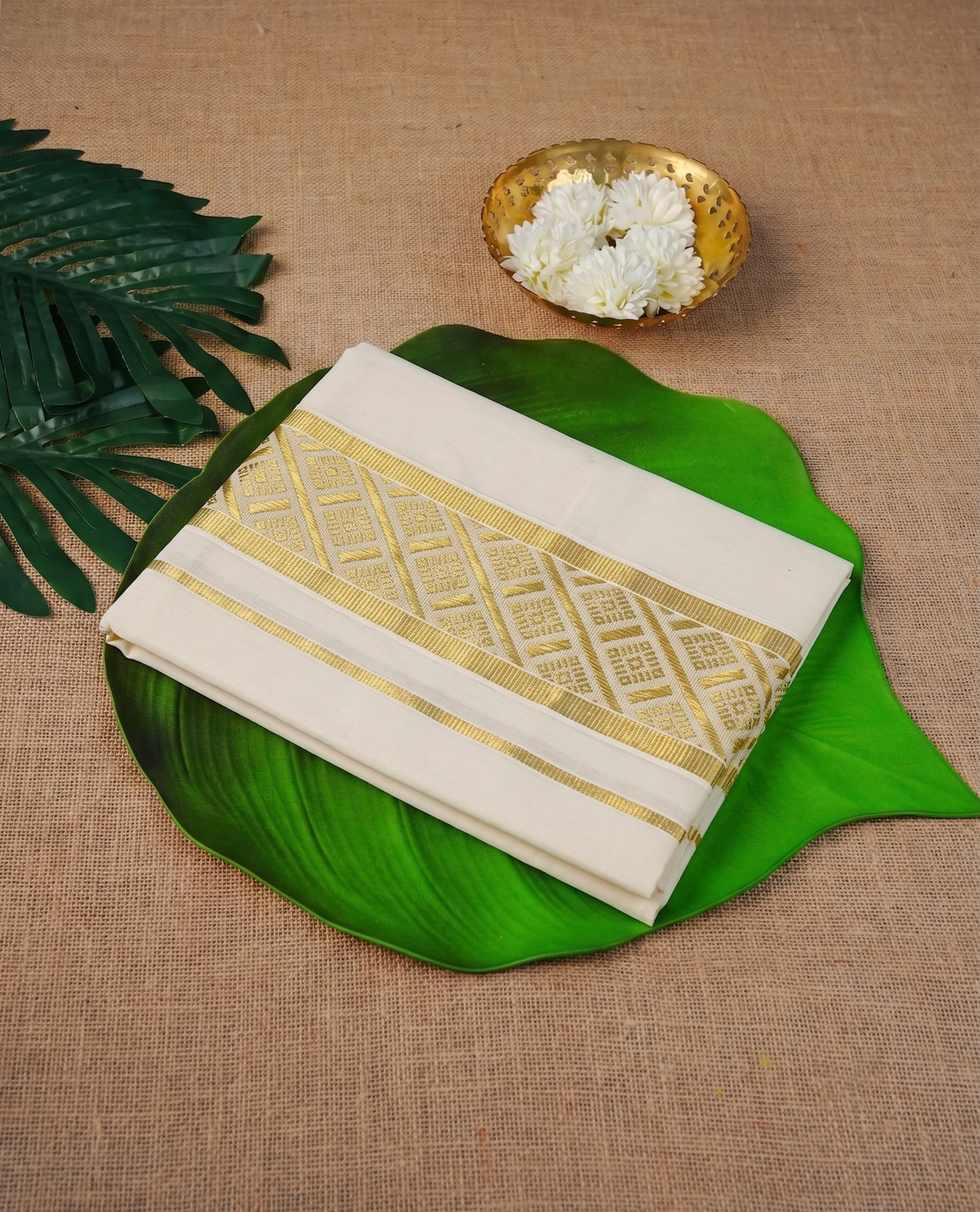 Classic Cream Kerala Mundu with Gold kasavu  Border