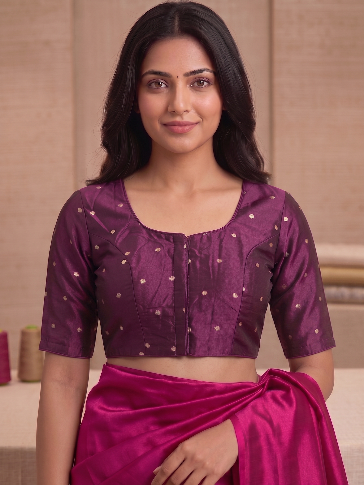 Purple Printed Cotton Saree Blouse