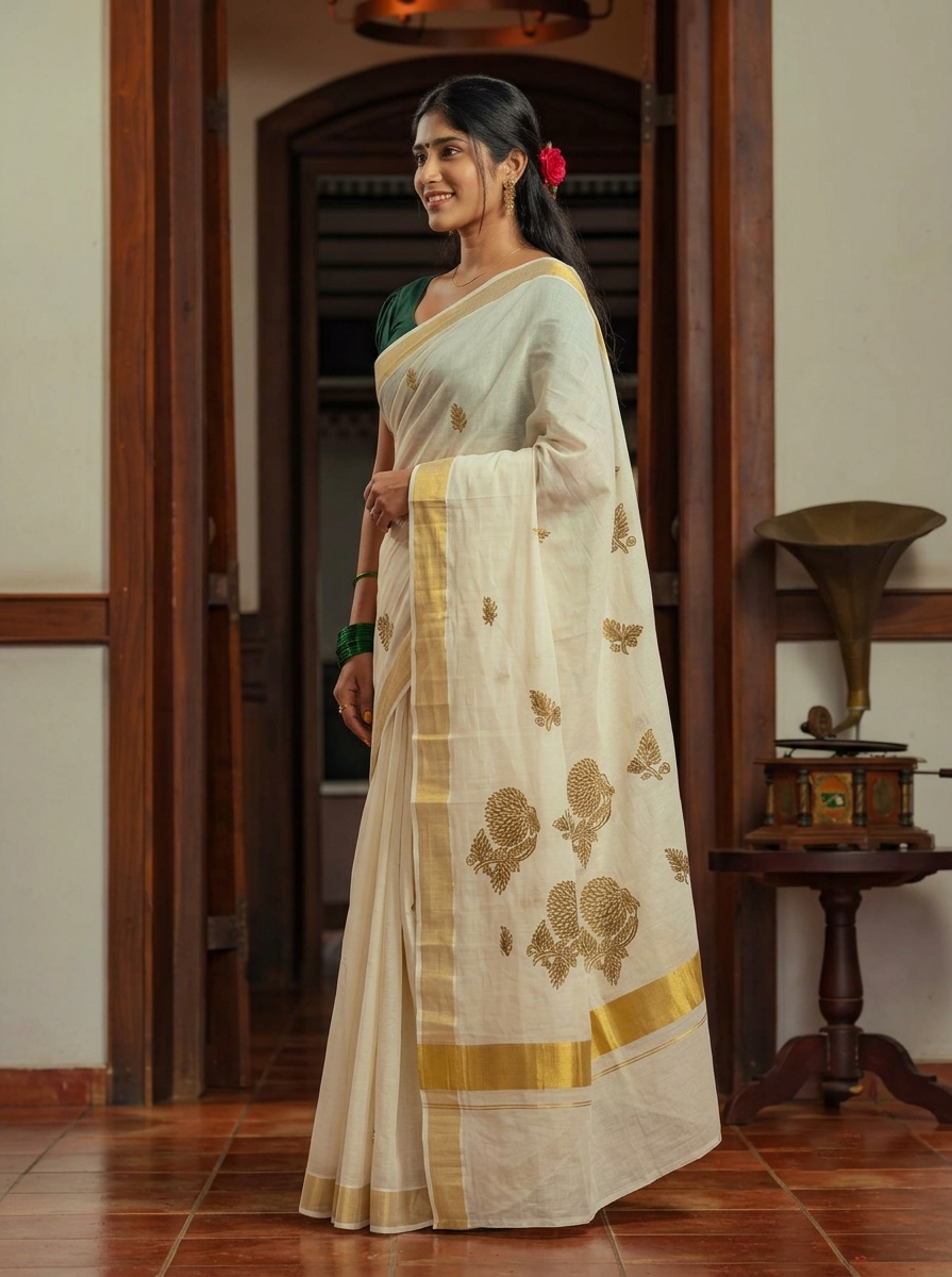 Set Saree with Kasavu Border