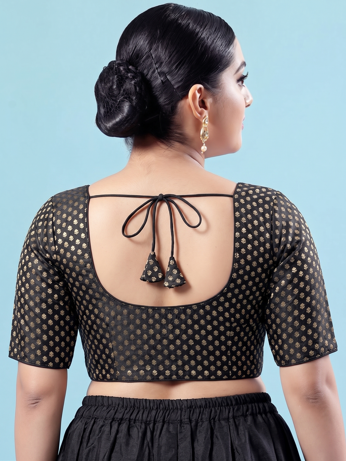 Black Gold Butti Saree Blouse with Elbow Sleeves (Copy)
