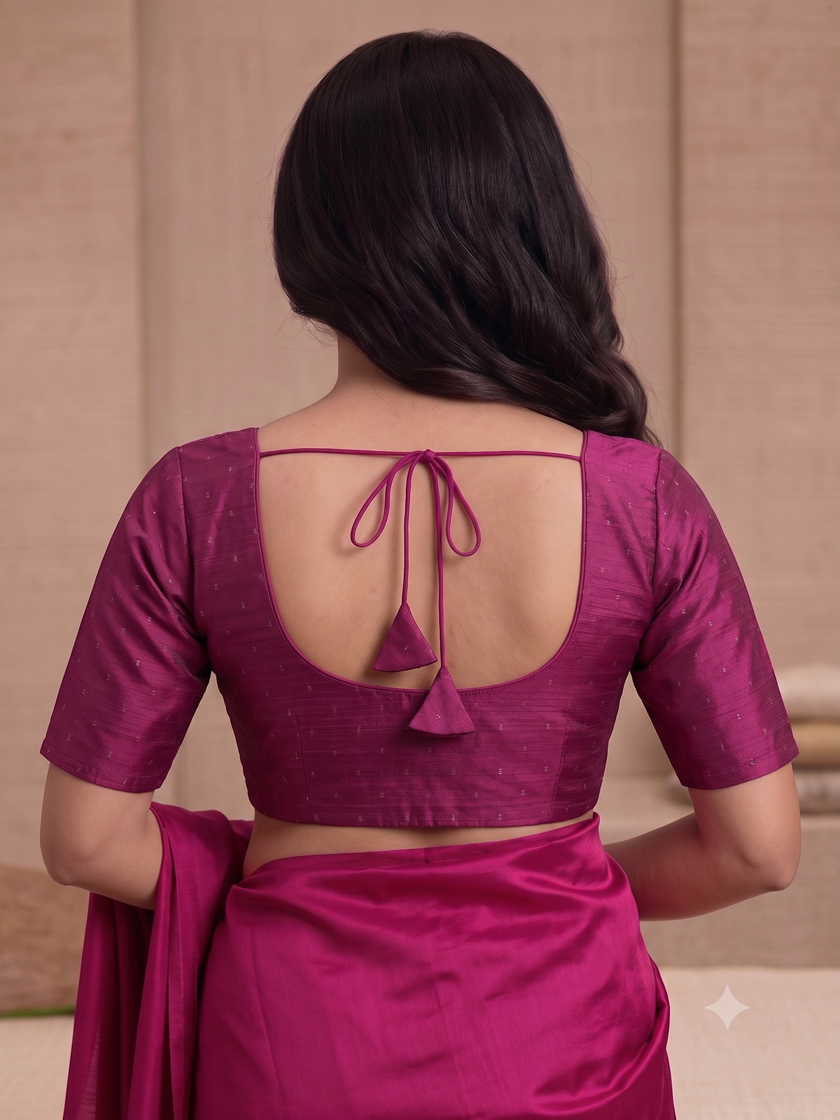 Magenta Foil-Printed Saree Blouse