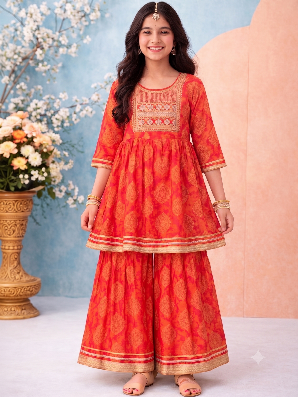 AROMIE Girls Lehenga Set  — Orange, Kids Lehenga USA