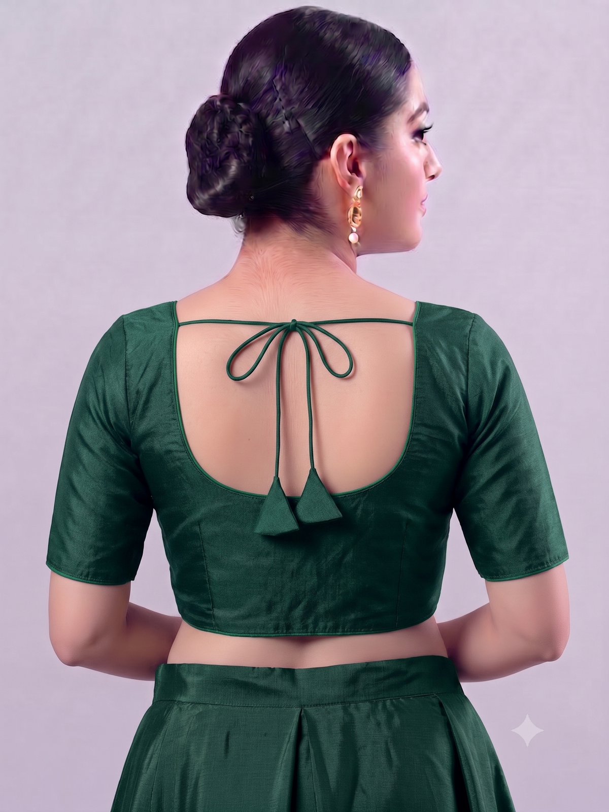 Bottle Green  plain Saree Blouse with Elbow Sleeves (Copy)