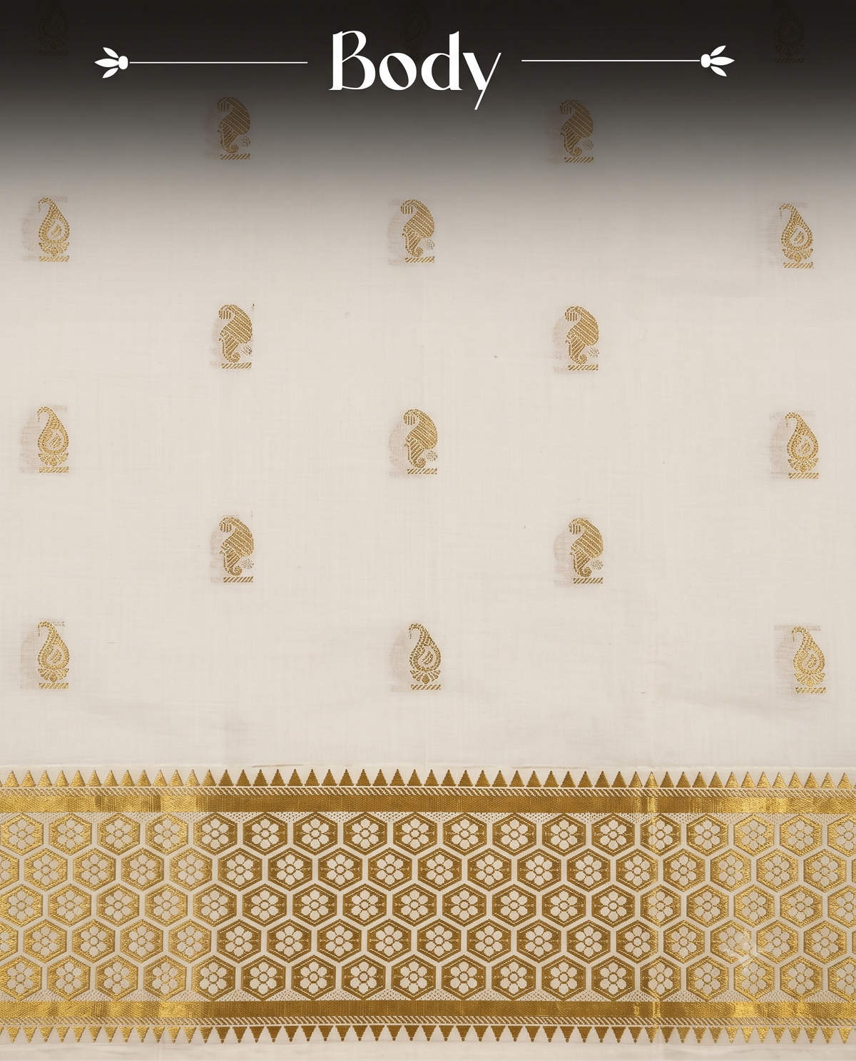 Cotton Kasavu Saree with geometric motif