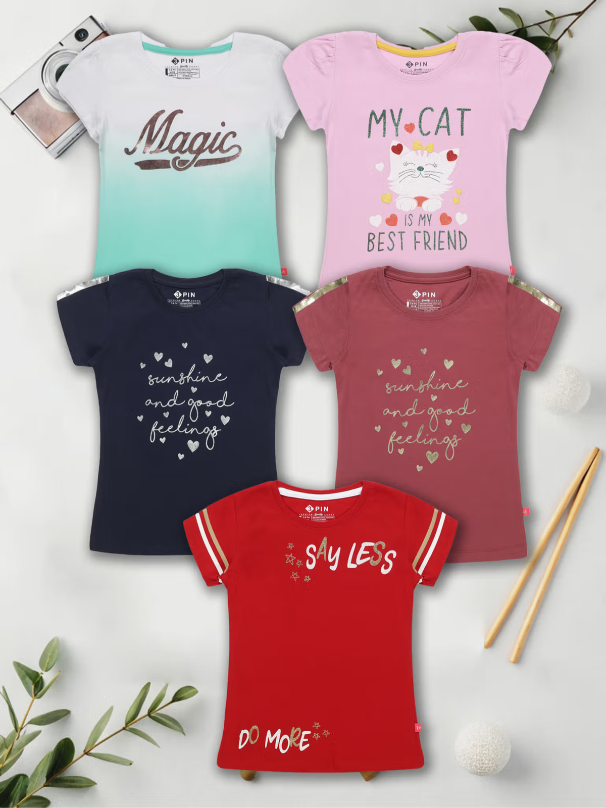 Girls cotton typography t-shirts