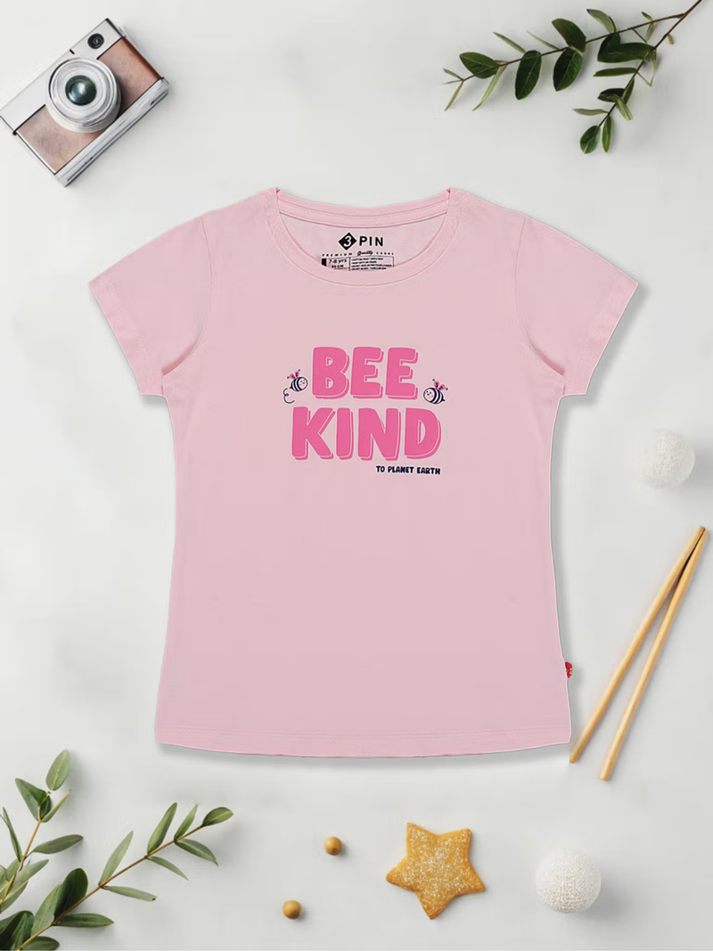 Girls multi-color cotton typography T-shirt front view