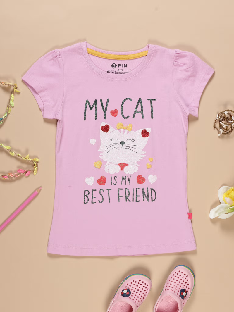 Girls cotton typography t-shirtsv