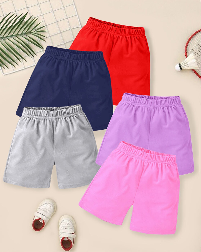 "Pack of 5 girls’ cartoon cotton shorts – colorful, regular fit, breathable and summer-ready"