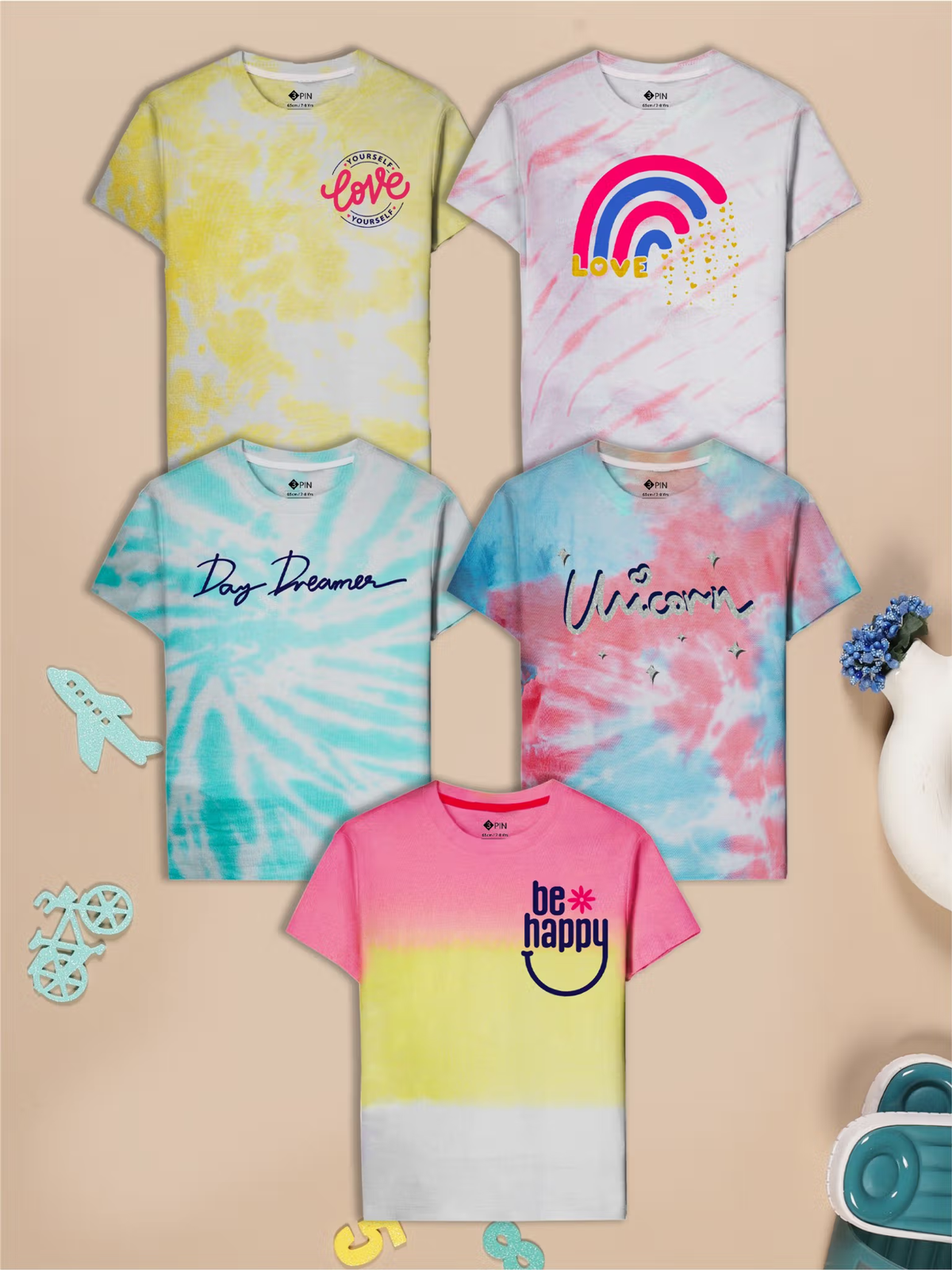 Girls tie-dye cotton t-shirts pack