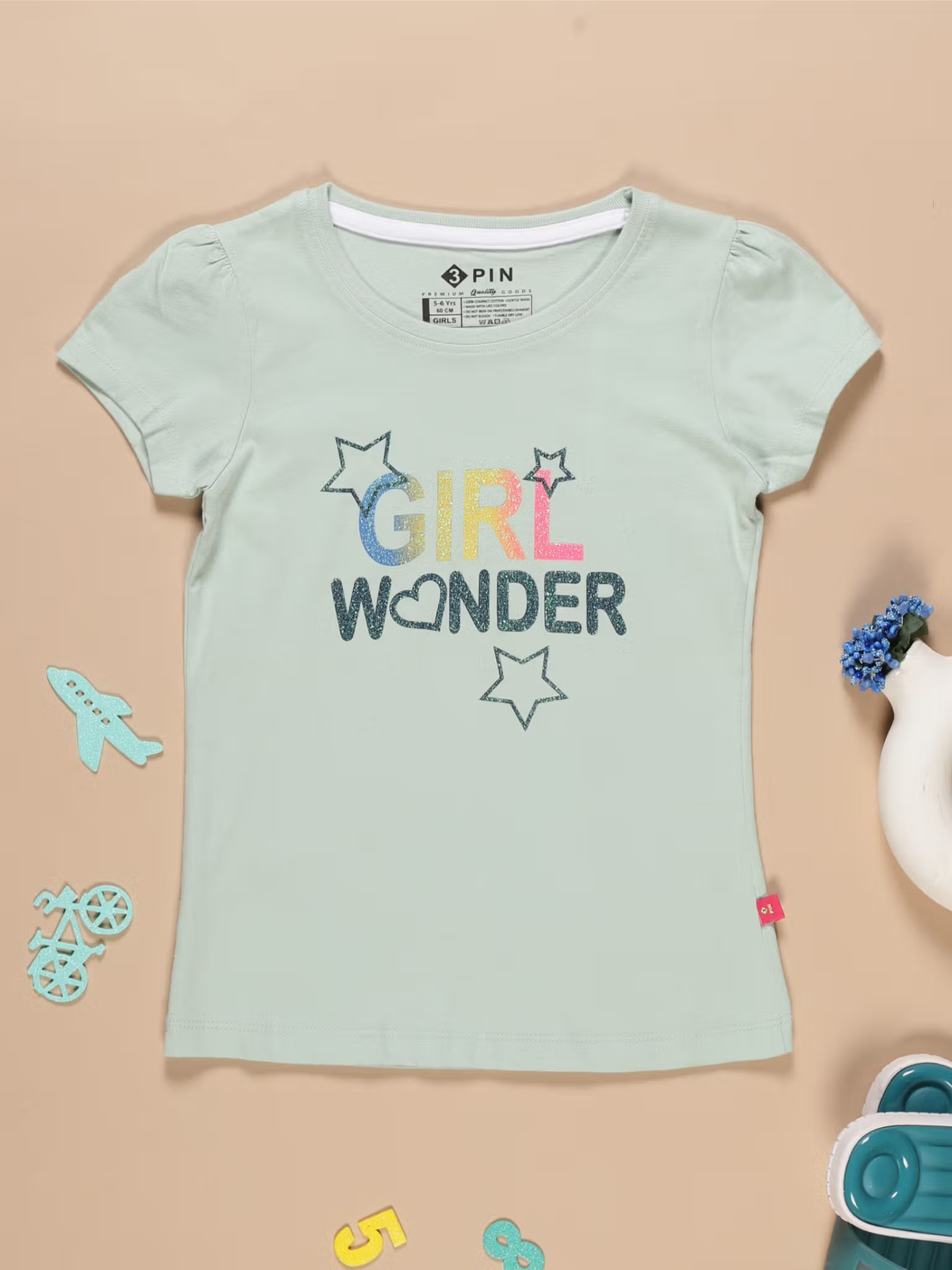 Girls typography print t-shirts pack