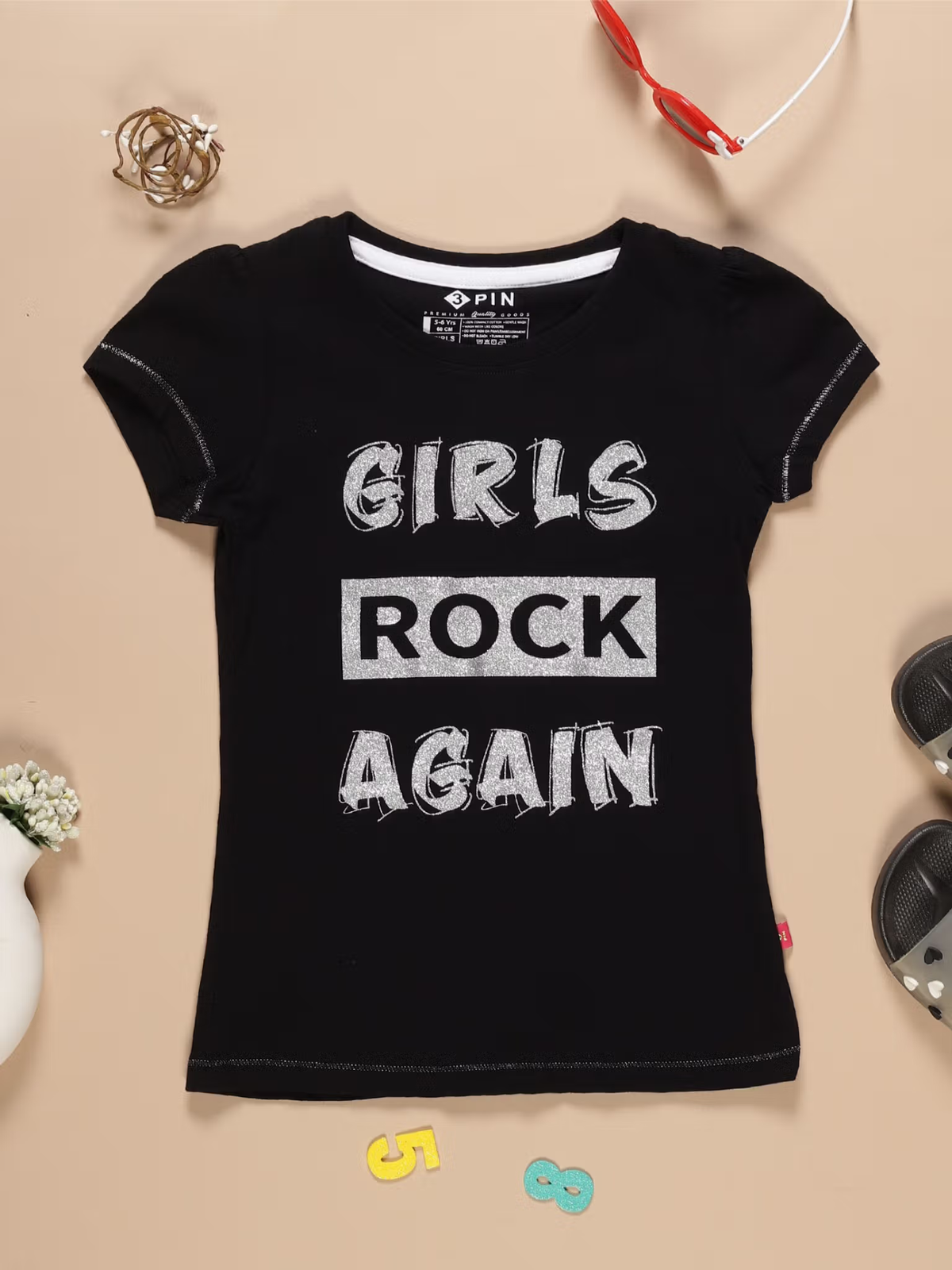 Girls typography print t-shirts pack