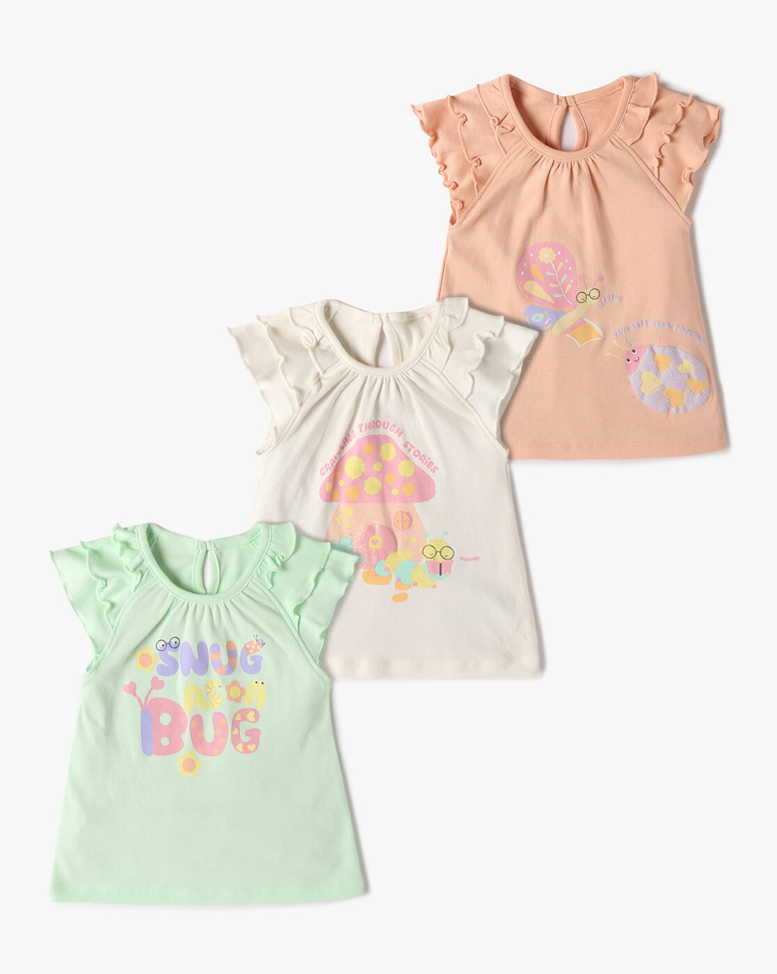 Assorted girls garden bug print cotton t-shirts