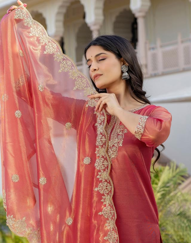Rani pink shimmer net kurta set with sequins – Indian festive outfit for women