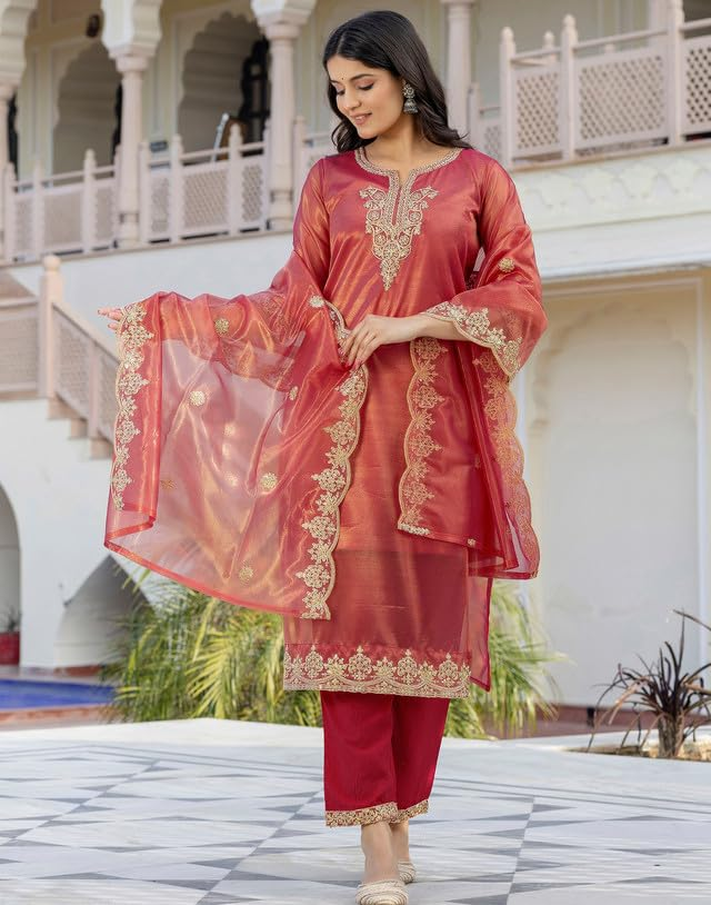 Rani pink shimmer net kurta set with sequins – Indian festive outfit for women