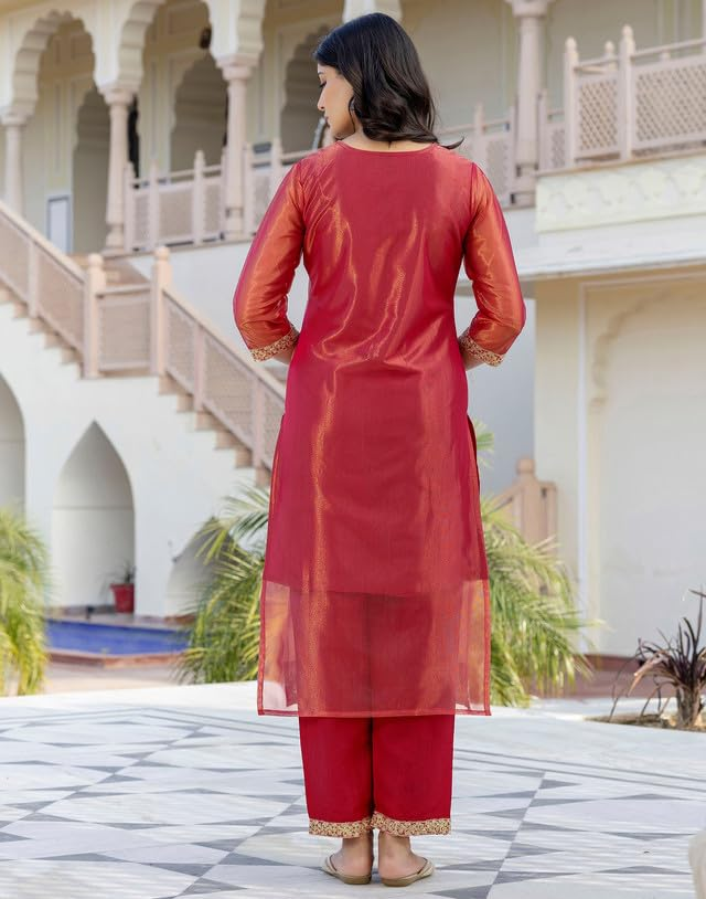 Rani pink shimmer net kurta set with sequins – Indian festive outfit for women