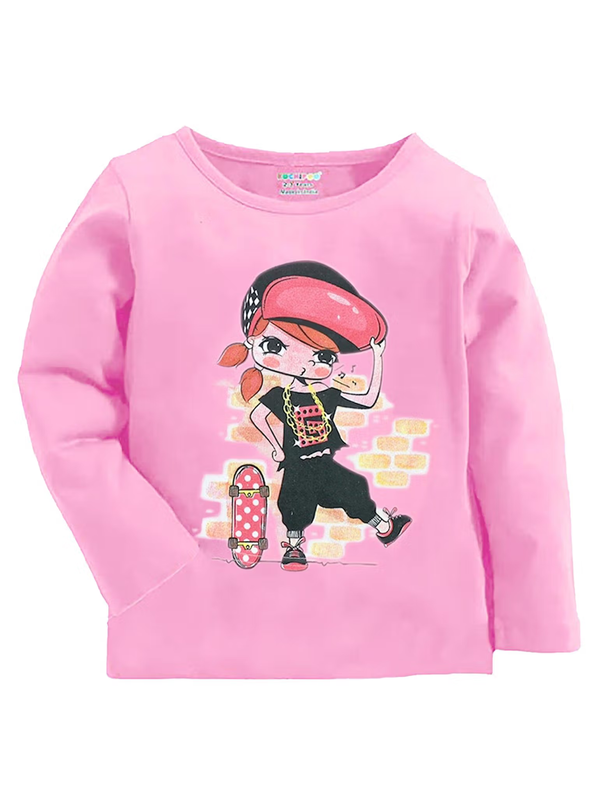 Girls full sleeve cotton blend t-shirts with graphic print