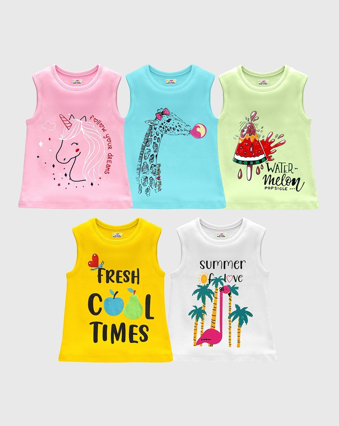 Pack of 5 Printed Crew-Neck T-shirts