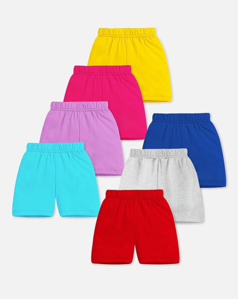 "Pack of 7 girls’ regular fit cotton shorts with elastic waistband – mid-rise, flat front, breathable fabric"