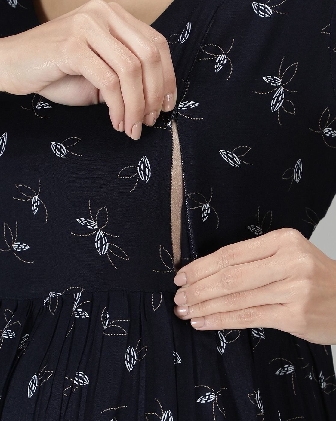 "Printed fit and flare dress for women with round neck – Indian fashion"