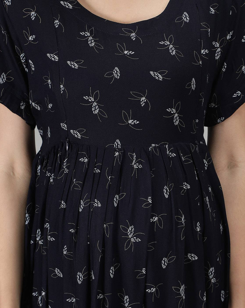 "Printed fit and flare dress for women with round neck – Indian fashion"