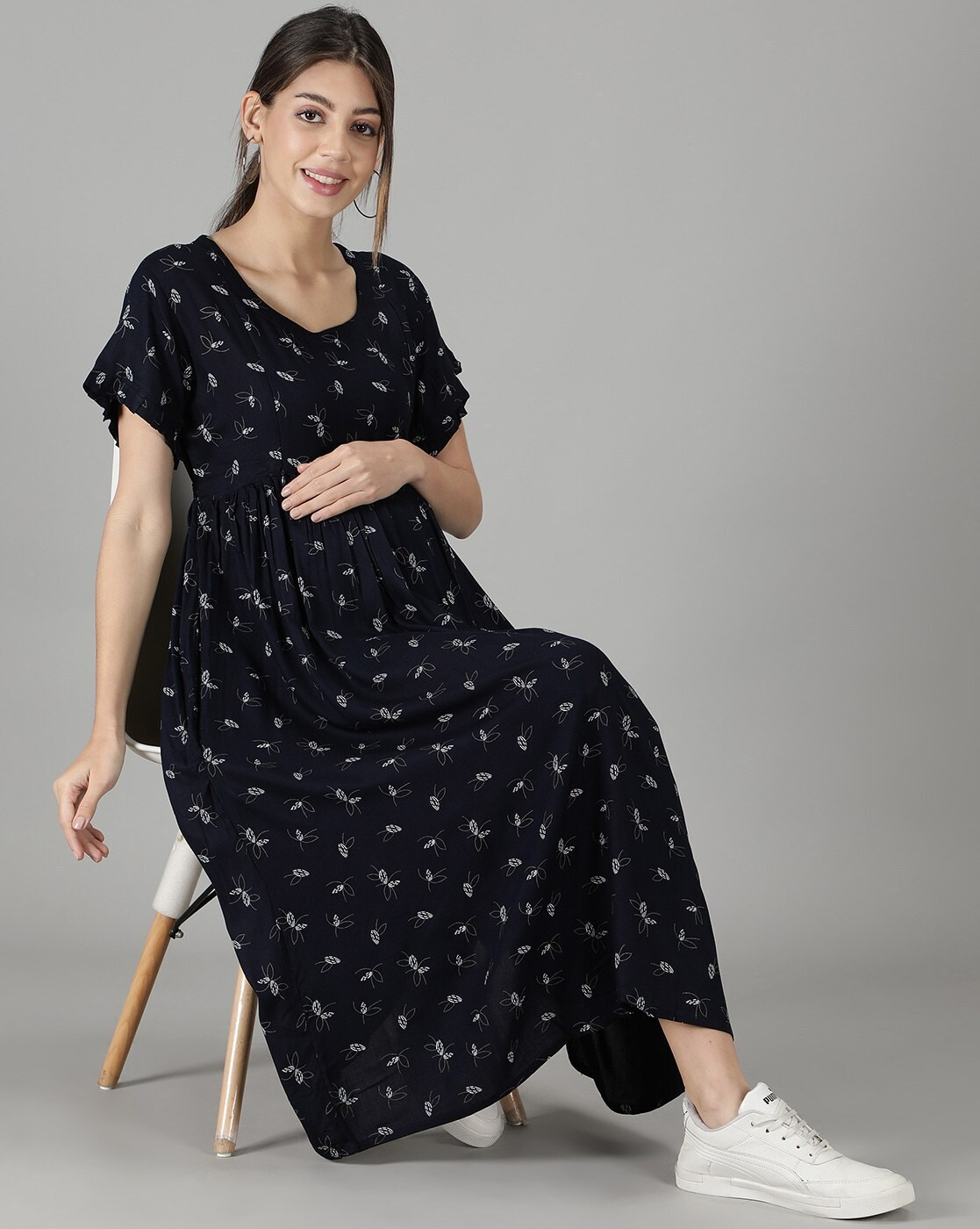 "Printed fit and flare dress for women with round neck – Indian fashion"