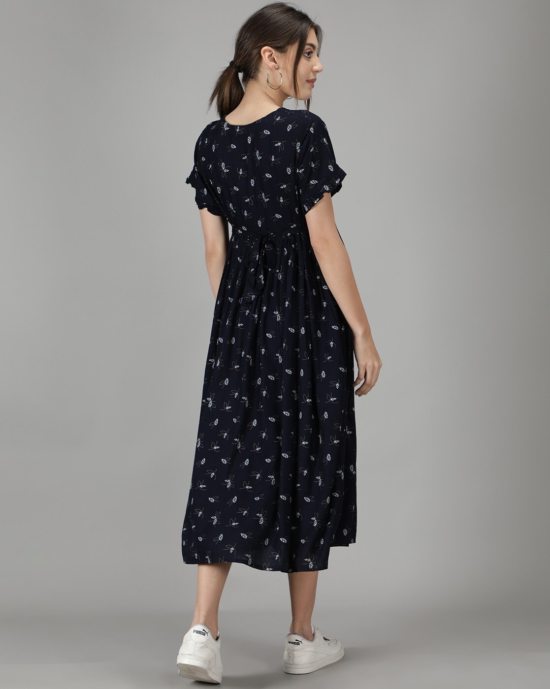 "Printed fit and flare dress for women with round neck – Indian fashion"
