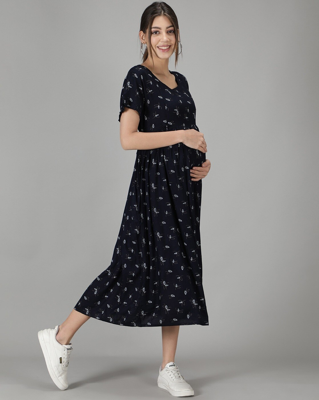 "Printed fit and flare dress for women with round neck – Indian fashion"