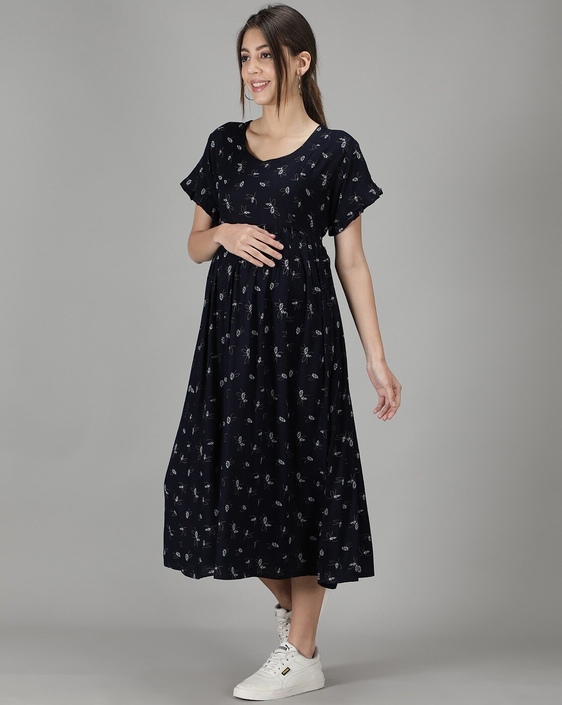 "Printed fit and flare dress for women with round neck – Indian fashion"