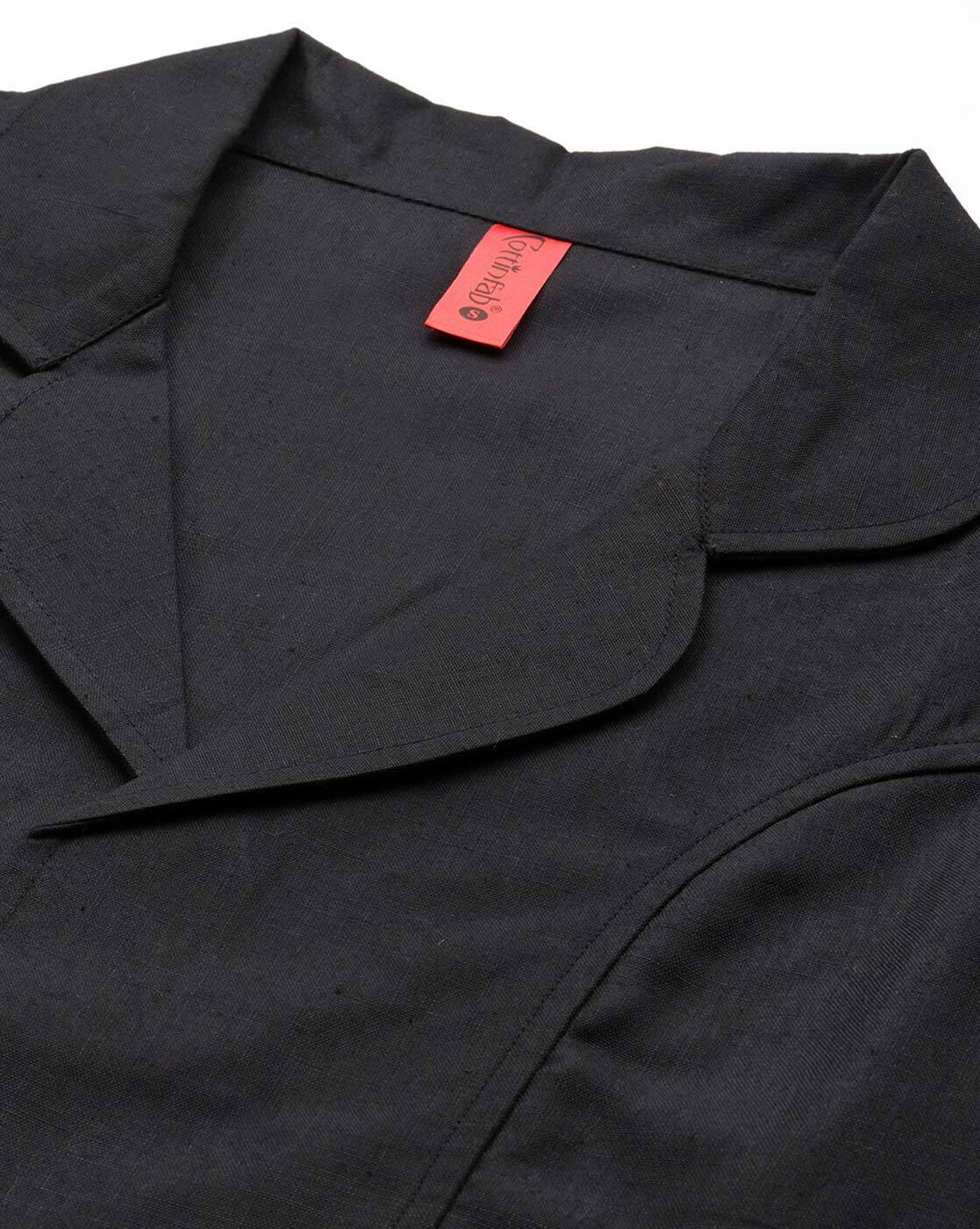 Front view of women’s cotton blend open front jacket – lightweight and casual