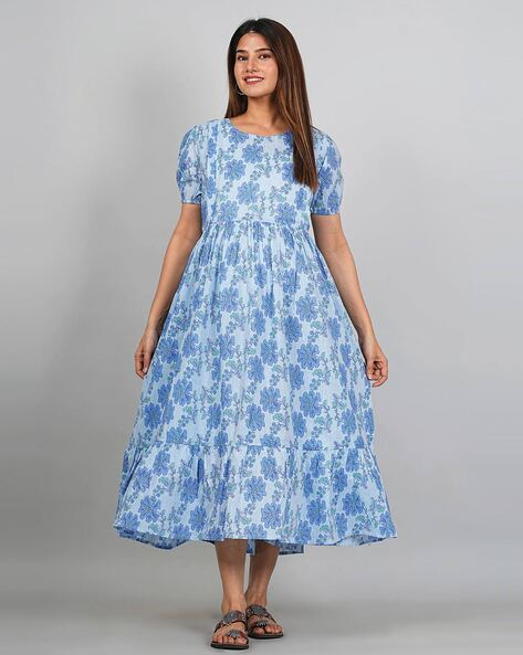 "Women’s cotton maternity dress with round neck – casual Indian pregnancy wear"