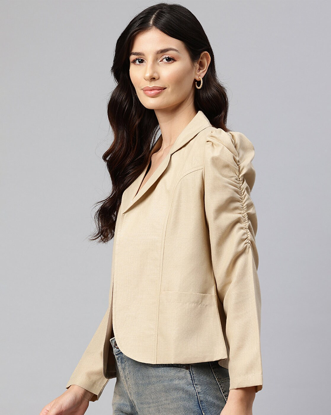 Maroon cotton blend open front jacket for women – regular fit and lightweight