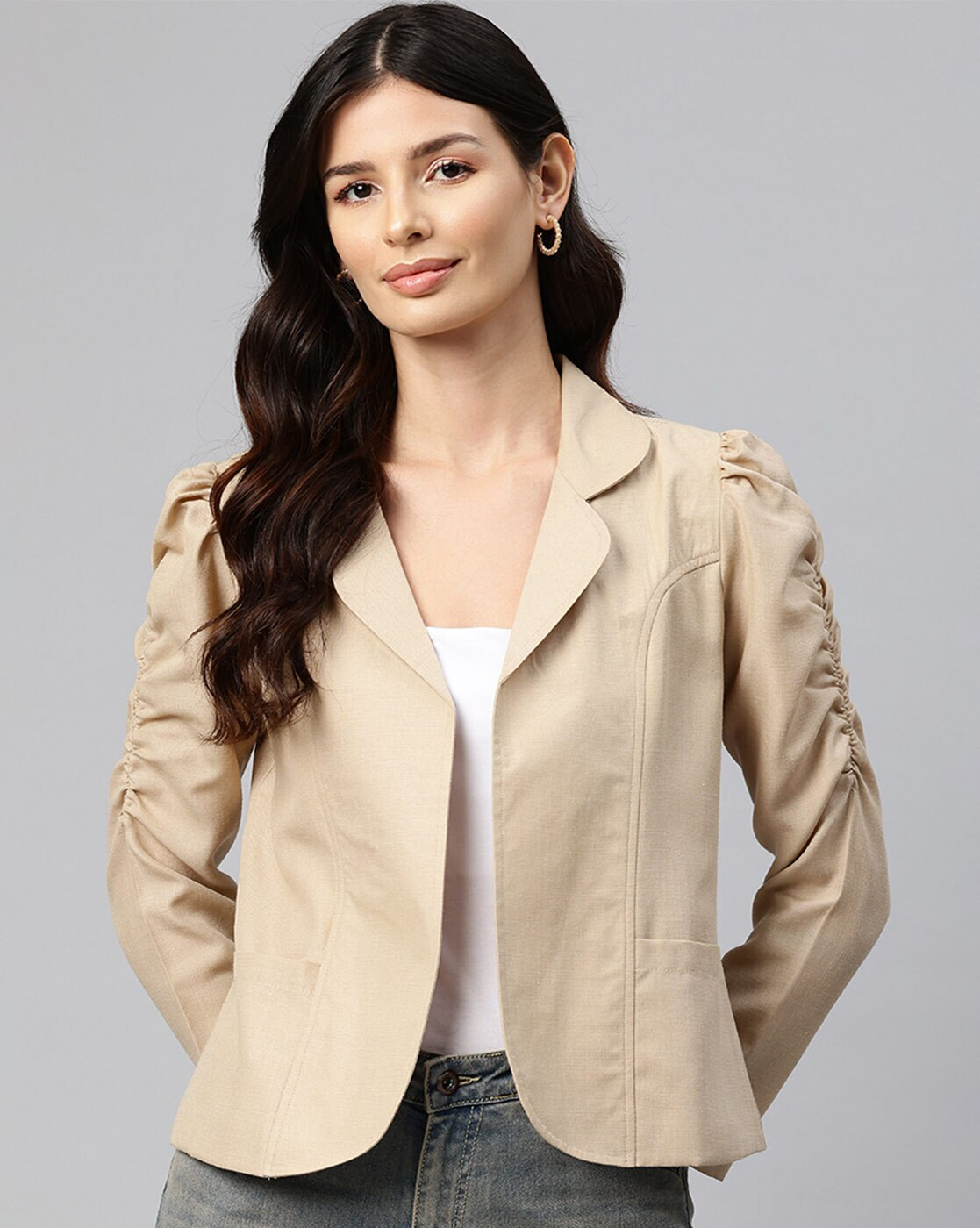 Maroon cotton blend open front jacket for women – regular fit and lightweight